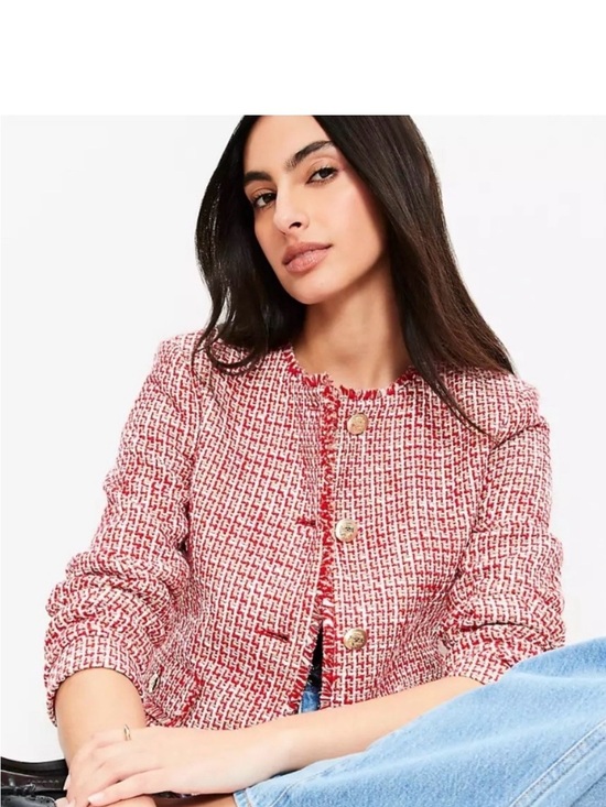 LOFT Jackets & Blazers - Loft Red Tweed Collarless Jacket